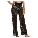 Black Scalloped Crochet Cover Up Pants Extra Small