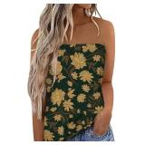 Womenï¿½s Green/ Gold Floral Tube Top Size Large