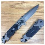 9" Pocket Knife, Black and Stainless Steel