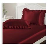 3-Piece Set Ruffle Satin Pillowcases & Queen Sheet