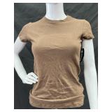 Womenï¿½s Brown Cotton Crew Neck T Shirt Small