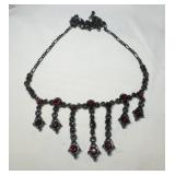 Vintage Black Chain Red Glass Rhinstone Necklace