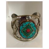 Vintage Howlite Hammered Cuff Mosaic Bracelet