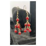 3 Tiered Red Beaded Earrings