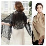 Womenï¿½s Shawl/Scarfs Black Floral & Beige (10 Pcs)