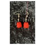 Vintage Handmade Carved Red Owl Dangle Earrings