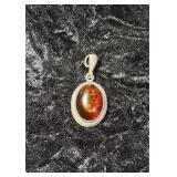Vintage Silver Toned Amber Colored Pendant