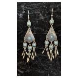Western Style Blue Rhinestone Dangle Earrings
