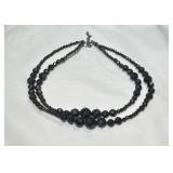 Vintage Black Beaded Necklace Twin Strand Jewelry