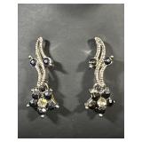 Silver Toned Earrings with Black Rhinestones