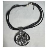 Vintage Necklace Silver Tone Flower Pendant