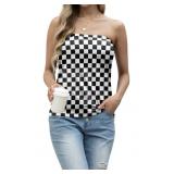 Womenï¿½s Checkered Tube Top Bandeau Size Medium