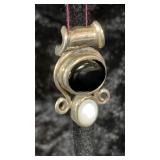 Vintage Sterling Silver Black Onyx MOP Pendant