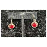 Vintage Red Stone Huggie Earrings