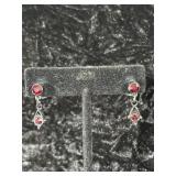 Black Metal Dangle Earrings with Red Rhinestone