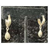 Silver Tone Drop Earrings with Black Stone