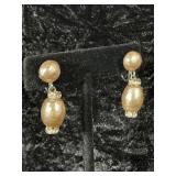 Champagne Faux Pearl Drop Clip on Earrings