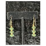 Gold Toned Light Green Beaded Earrings