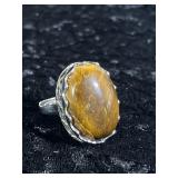 Polished Oval Golden-Brown Gemstone Ring
