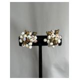 Vintage White Beaded Cluster Earrings