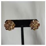 Vintage Amber Colored Rhinestone Cluster Earrings