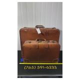 Pair Vintage Leather Suitcases
