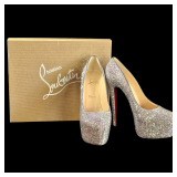 Christian Louboutin Crystal Encrusted Suede Daffodil Pumps CIB