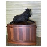 Lifesize Bronze Wild Boar Sculpture after Il Porcellino on Display Stand