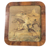 Antique Philhellenic Greek Fighter on Horseback Framed Embroidered Tapestry