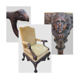 Antique George II Walnut Carved Ball and Claw Library Armchair