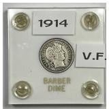 1914 Barber Silver Dime Very Fine VF
