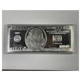 2007 $100 Bill Franklin Design 4 oz. .999 Silver