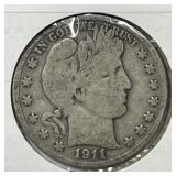 1911-S Barber Silver Half Very Good VG