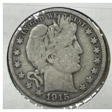 1915-S Barber Silver Half Very Good VG