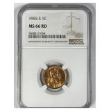 1955-S Lincoln Wheat Cent NGC MS66 RD