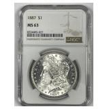 1887 Morgan Silver $1 NGC MS63