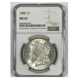 1888 Morgan Silver $1 NGC MS63
