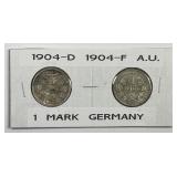 GERMANY: 1904-D & 1904-F Silver Mark Pair AU