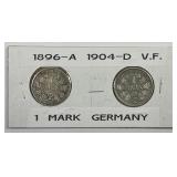 GERMANY: 1896-A & 1904-D Silver Mark Pair
