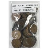 GREAT BRITAIN: Bag of 60 Old English Half Pennies