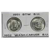 1951 Booker T. & 1952 Wash/Carver Half Pair BU