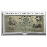 1873 South Carolina Rail Road Co 25 Mile Fare Note