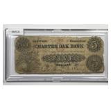 1853 $5 Charter Oak Bank Hartford CN Obsolete Note