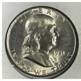 1951 Franklin Silver Half Brilliant Uncirculated