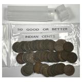Roll of 50 Indian Head Cents Good G or Better