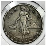 PHILIPPINES: 1909-S Silver Peso Very Fine VF