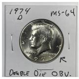 1974-D Kennedy Half Double Die Obverse DDO BU