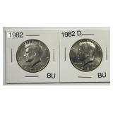 1982 P & D Kennedy Half Pair Uncirculated BU