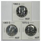 1968 1969 1970 Proof Kennedy Silver Half Trio PR