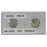 GREAT BRITAIN: 1896 & 1904 Silver Six Pence Pair